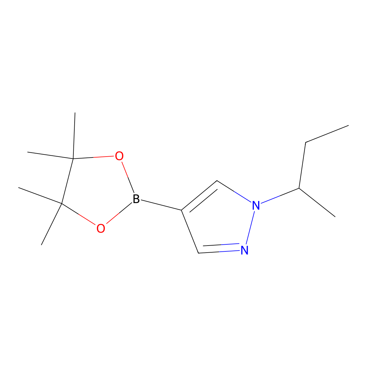 1-(butan-2-yl)-4-(4,4,5,5-tetramethyl-1,3,2-dioxaborolan-2-yl)-1H-pyrazole molecular structure, CAS 1940180-64-2