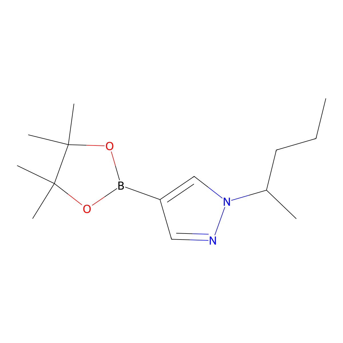 (R)-1-(Pentan-2-yl)-4-(4,4,5,5-tetramethyl-1,3,2-dioxaborolan-2-yl)-1H-pyrazole molecular structure, CAS 1940180-74-4