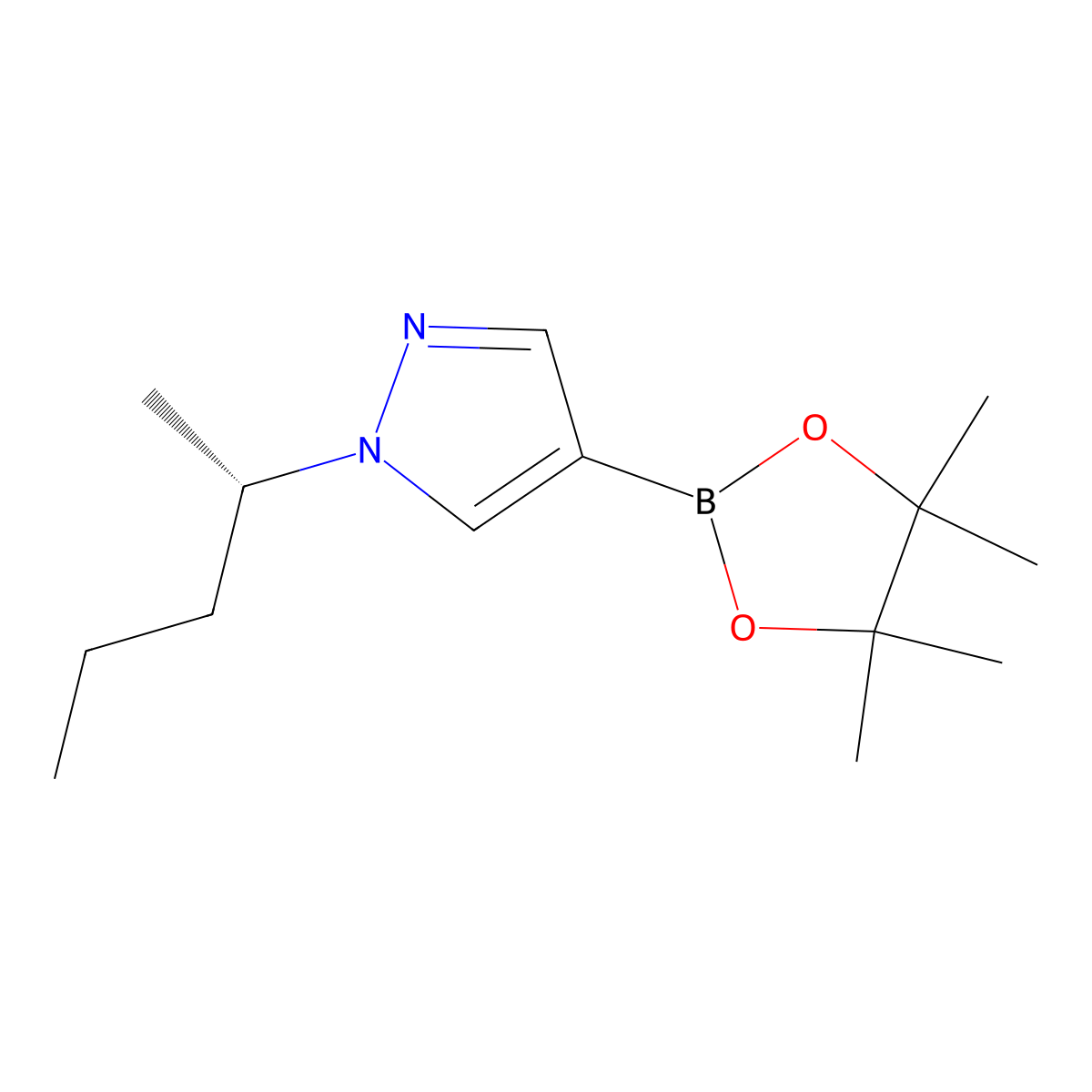 (S)-1-(Pentan-2-yl)-4-(4,4,5,5-tetramethyl-1,3,2-dioxaborolan-2-yl)-1H-pyrazole molecular structure, CAS 1940180-76-6