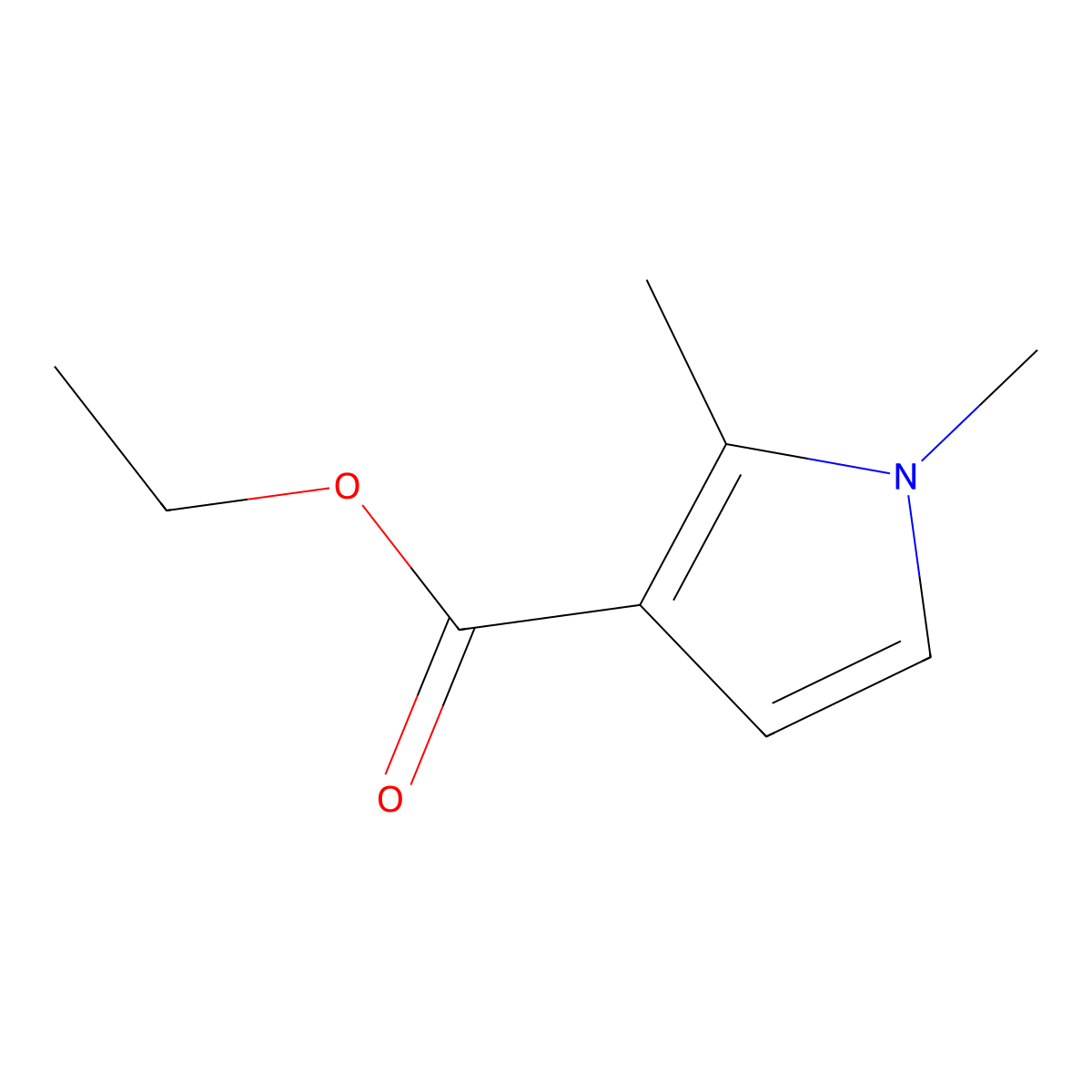 Ethyl 1,2-dimethyl-1H-pyrrole-3-carboxylate molecular structure, CAS 19406-11-2