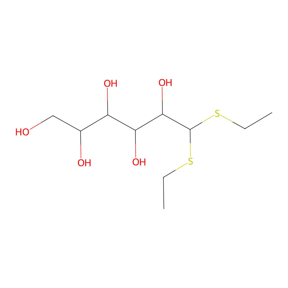 D-Glucose, diethyl dithioacetal molecular structure, CAS 1941-52-2