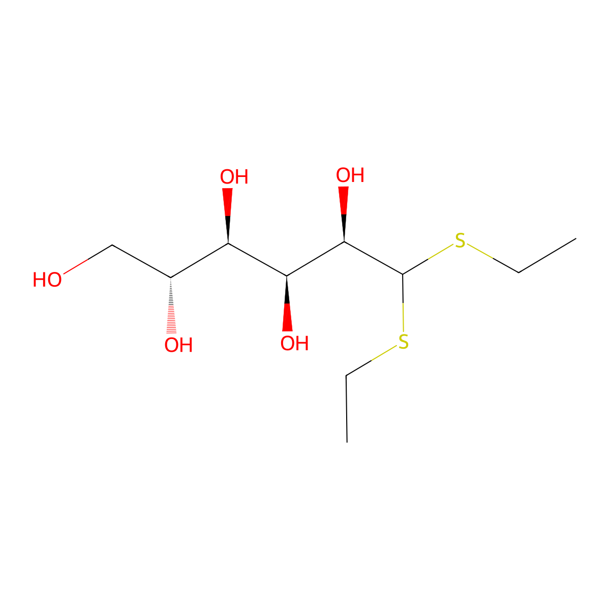 D-Glucose, diethyl dithioacetal molecular structure, CAS 1941-52-2