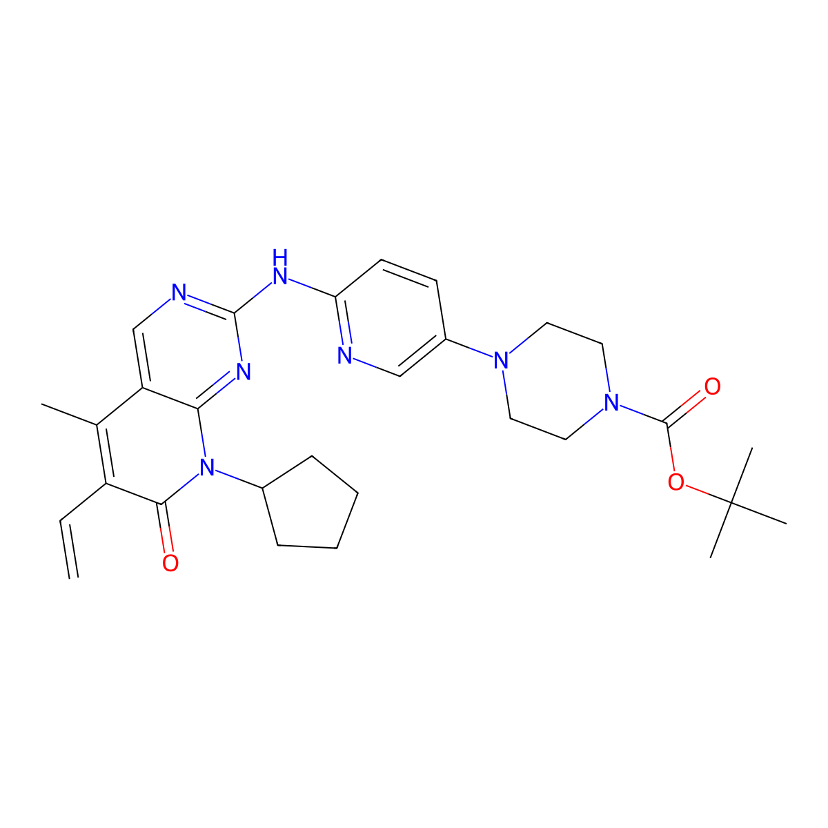 tert-butyl 4-(6-((8-cyclopentyl-5-Methyl-7-oxo-6-vinyl-7,8-dihydropyrido[2,3-d]pyriMidin-2-yl)aMino)pyridin-3-yl)piperazine-1-carboxylate molecular structure, CAS 1941177-45-2
