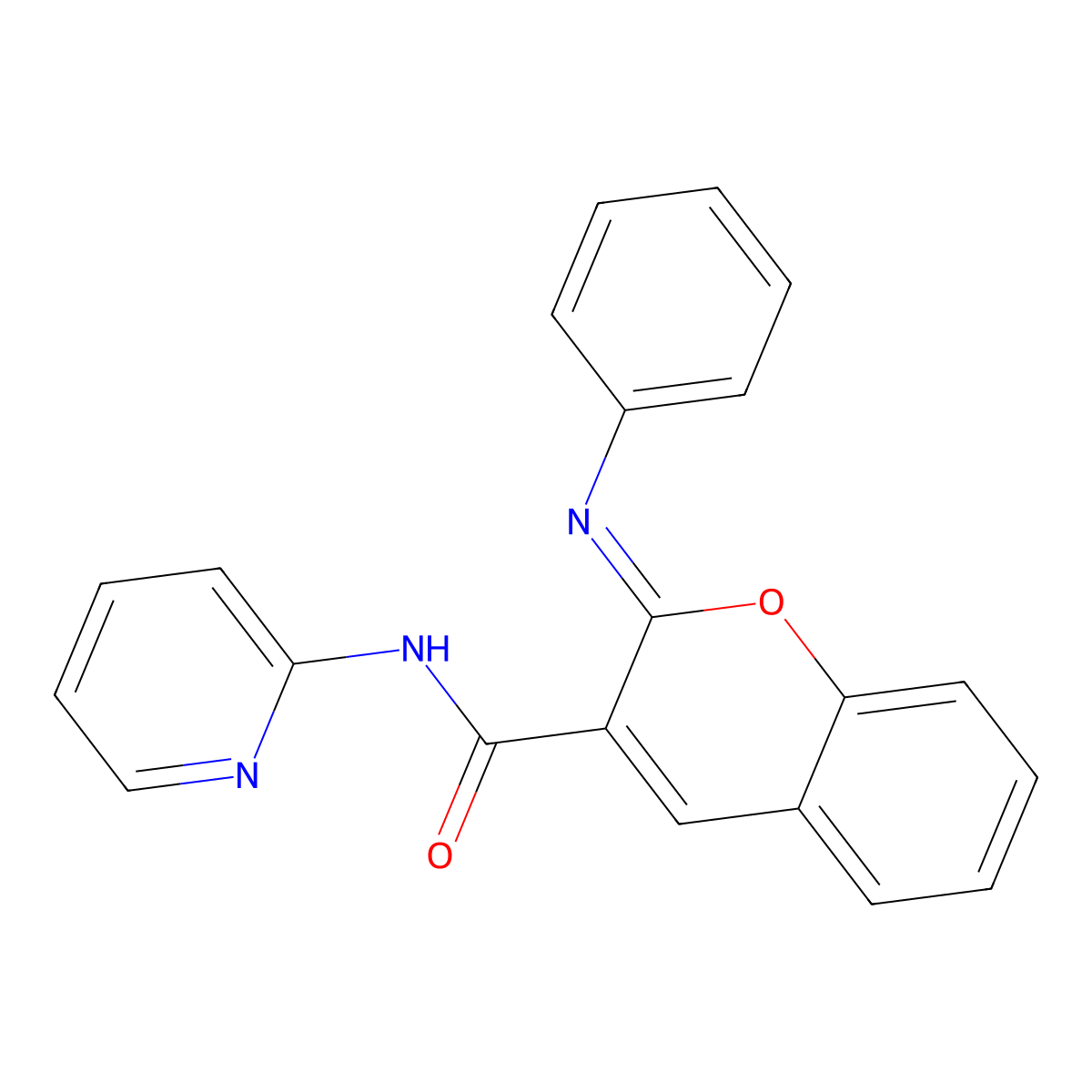 (2Z)-2-(phenylimino)-N-(pyridin-2-yl)-2H-chromene-3-carboxamide molecular structure, CAS 1941191-23-6