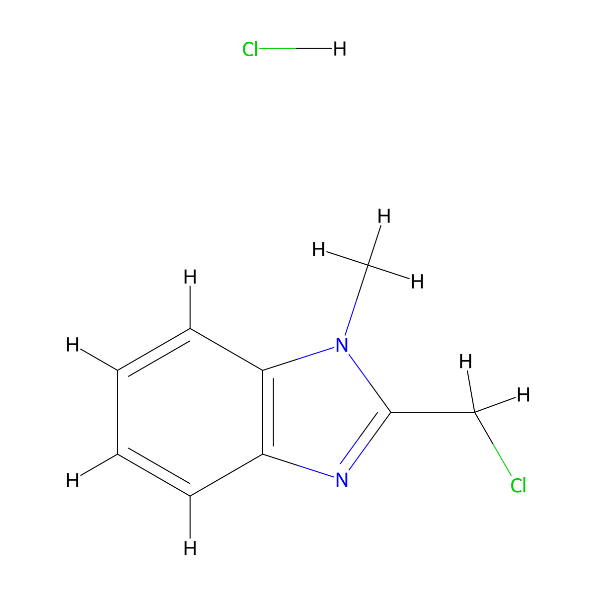 2-(chloromethyl)-1-methyl-1H-1,3-benzodiazole hydrochloride molecular structure, CAS 19412-48-7