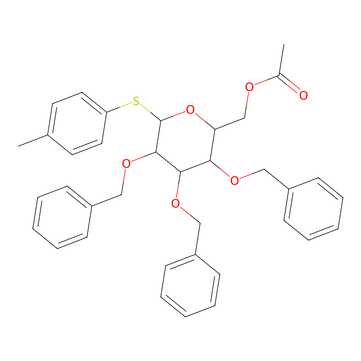 4-Methylphenyl 6-O-acetyl-2,3,4-tri-O-benzyl-1-thio-alpha-D-glucopyranoside molecular structure, CAS 1941225-54-2