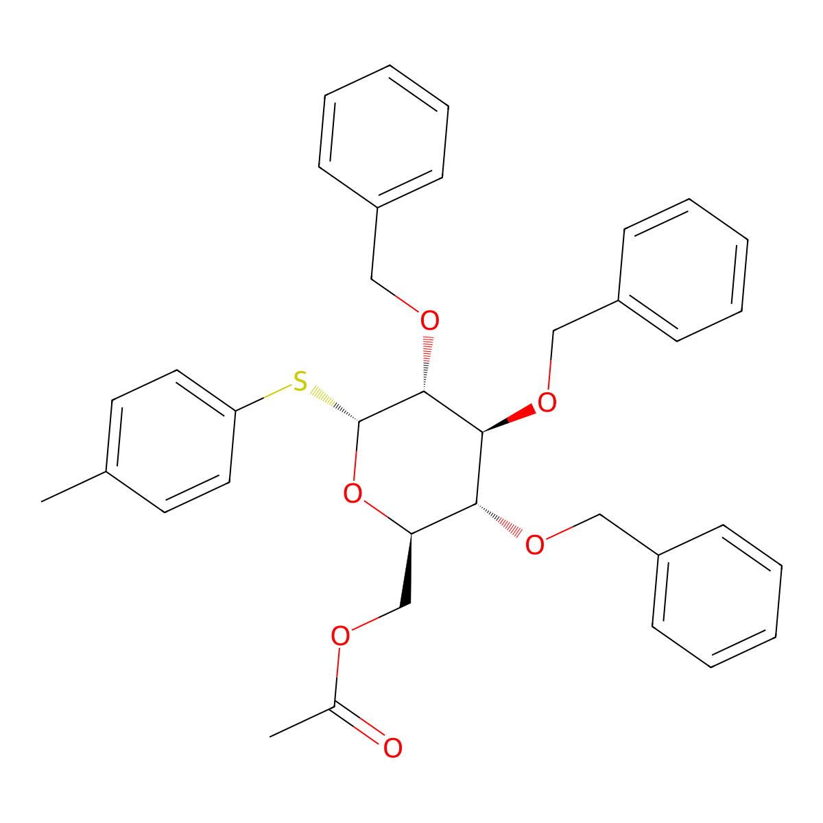 4-Methylphenyl 6-O-acetyl-2,3,4-tri-O-benzyl-1-thio-alpha-D-glucopyranoside molecular structure, CAS 1941225-54-2