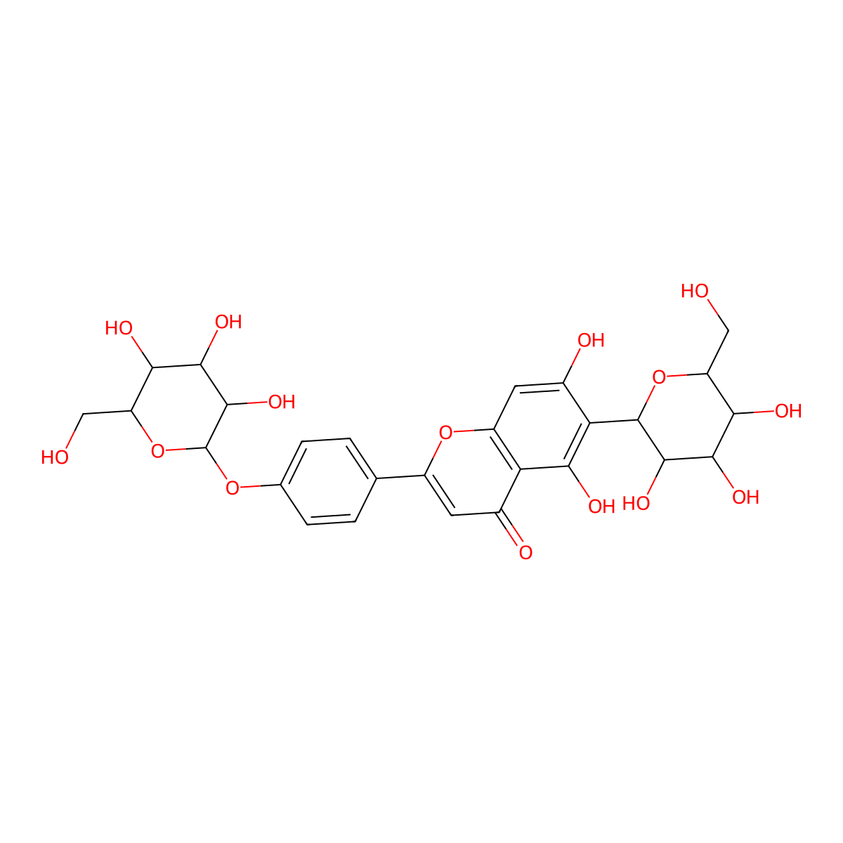 5,7-dihydroxy-6-((2S,3R,4R,5S,6R)-3,4,5-trihydroxy-6-(hydroxymethyl)oxan-2-yl)-2-(4-((2S,3R,4R,5S,6R)-3,4,5-trihydroxy-6-(hydroxymethyl)oxan-2-yl)oxyphenyl)chromen-4-one molecular structure, CAS 19416-87-6