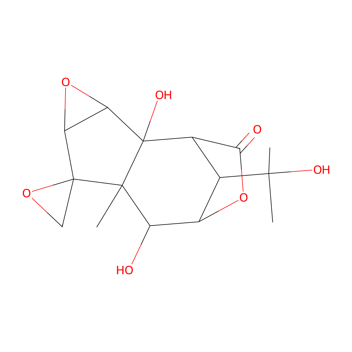 2,8-Dihydroxy-12-(2-hydroxypropan-2-yl)-7-methylspiro[4,10-dioxatetracyclo[7.2.1.02,7.03,5]dodecane-6,2'-oxirane]-11-one molecular structure, CAS 19417-00-6