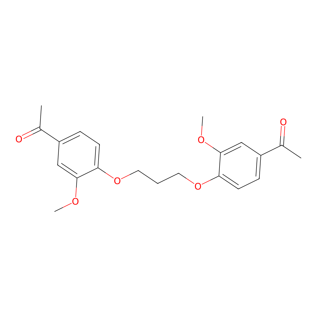 1,1'-((Propane-1,3-diylbis(oxy))bis(3-methoxy-4,1-phenylene))diethanone molecular structure, CAS 19417-90-4