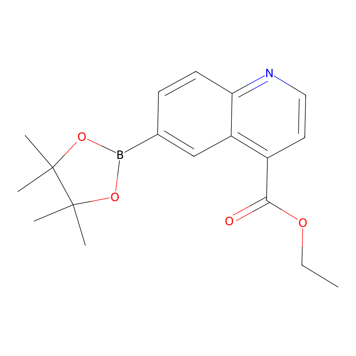 Ethyl 6-(4,4,5,5-tetramethyl-1,3,2-dioxaborolan-2-yl)quinoline-4-carboxylate molecular structure, CAS 1942056-54-3