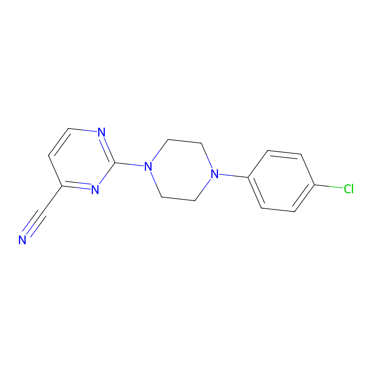 2-[4-(4-Chlorophenyl)piperazin-1-yl]pyrimidine-4-carbonitrile molecular structure, CAS 1942568-84-4