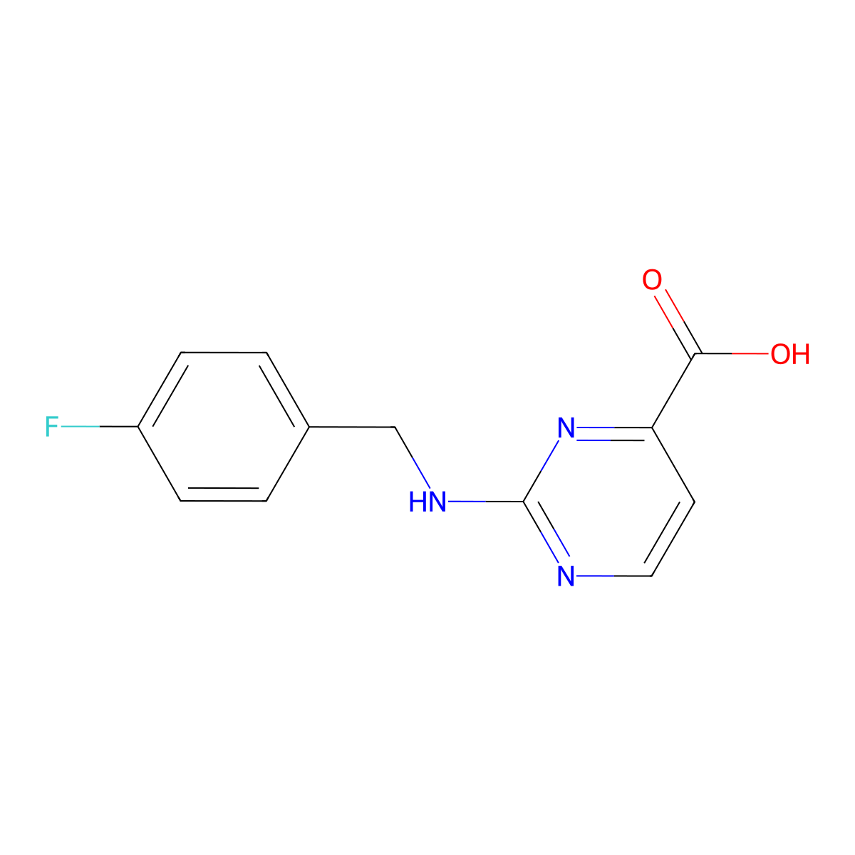 2-{[(4-Fluorophenyl)methyl]amino}pyrimidine-4-carboxylic acid molecular structure, CAS 1942683-40-0