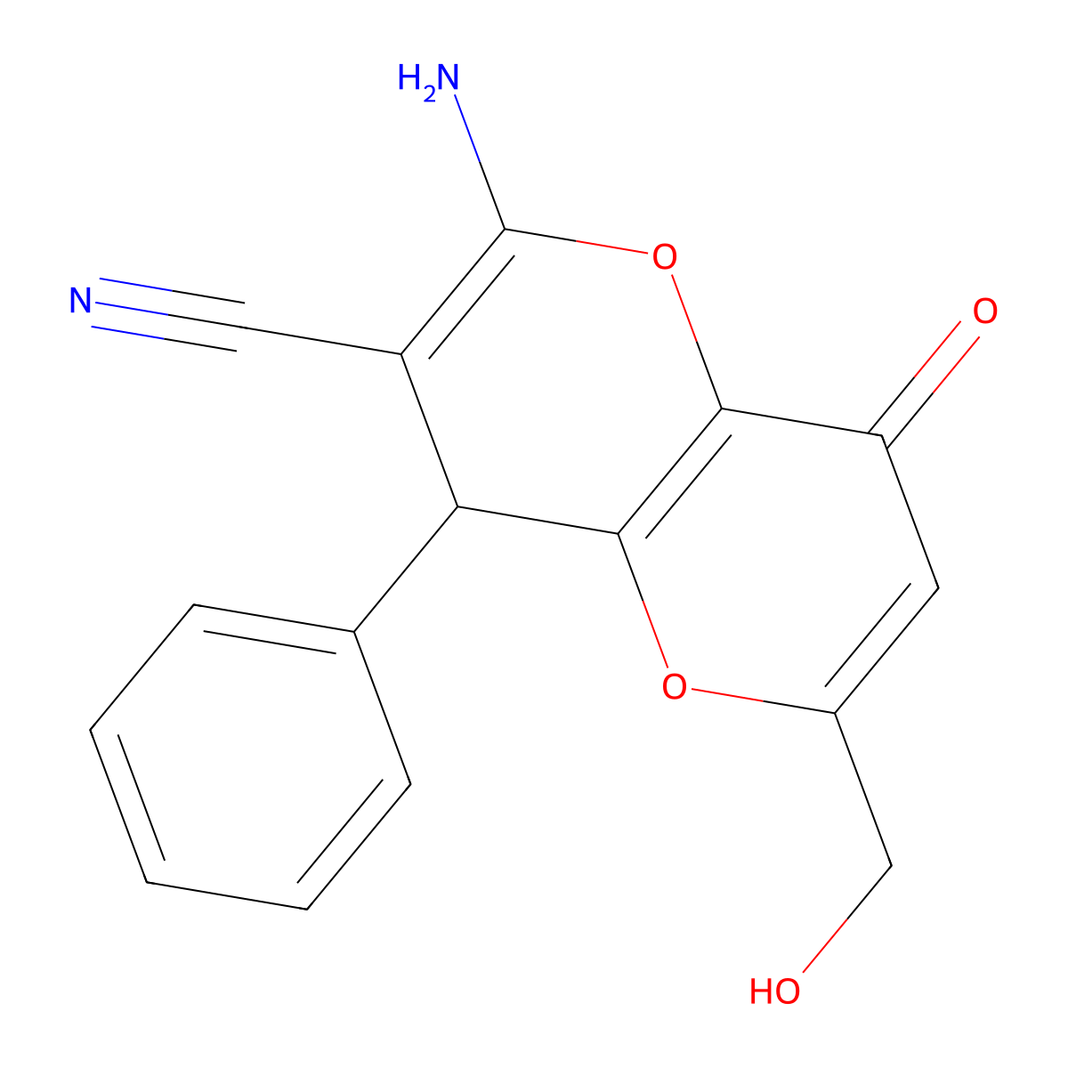 2-Amino-6-(hydroxymethyl)-8-oxo-4-phenyl-4,8-dihydropyrano[3,2-b]pyran-3-carbonitrile molecular structure, CAS 194282-54-7