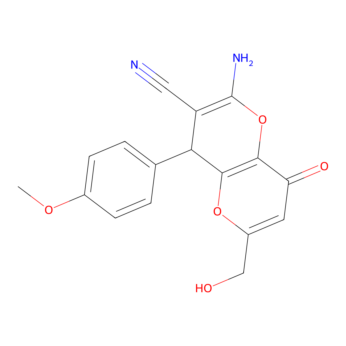 2-Amino-4,8-dihydro-6-(hydroxymethyl)-4-(4-methoxyphenyl)-8-oxopyrano[3,2-b]pyran-3-carbonitrile molecular structure, CAS 194282-56-9