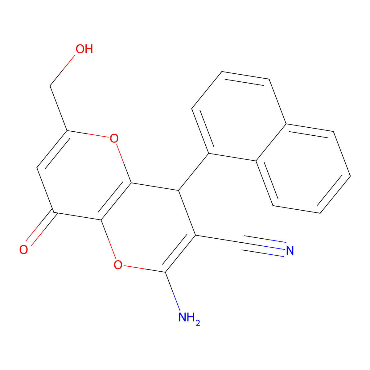 2-Amino-6-(hydroxymethyl)-4-(1-naphthyl)-8-oxo-4,8-dihydropyrano[3,2-b]pyran-3-carbonitrile molecular structure, CAS 194282-58-1