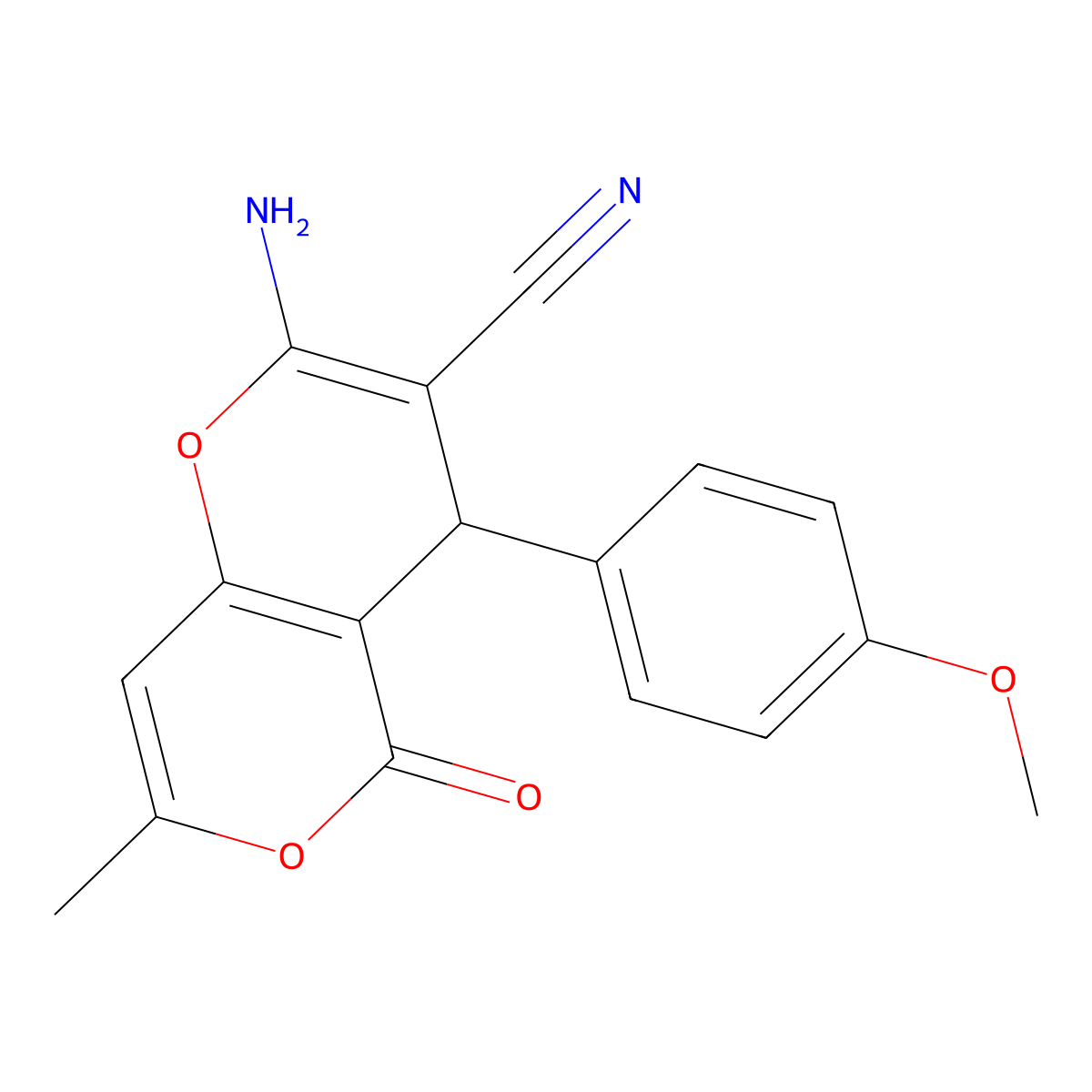 2-Amino-4-(4-methoxyphenyl)-7-methyl-5-oxo-4H,5H-pyrano[4,3-b]pyran-3-carbonitrile molecular structure, CAS 194282-76-3