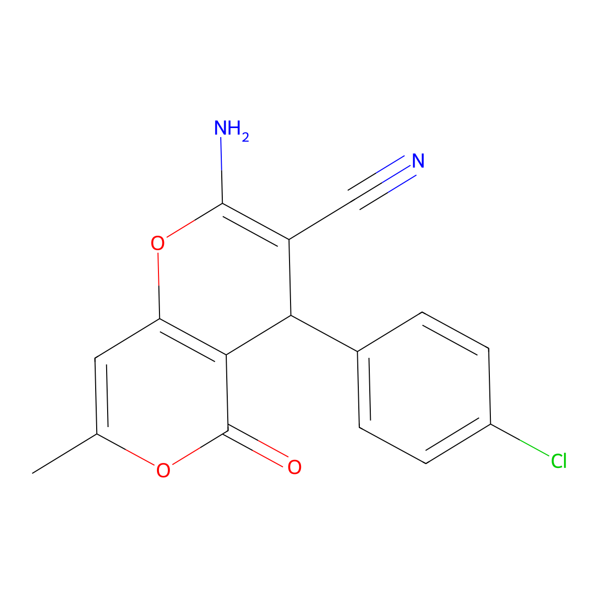 2-amino-4-(4-chlorophenyl)-7-methyl-5-oxo-4H,5H-pyrano[4,3-b]pyran-3-carbonitrile molecular structure, CAS 194282-78-5