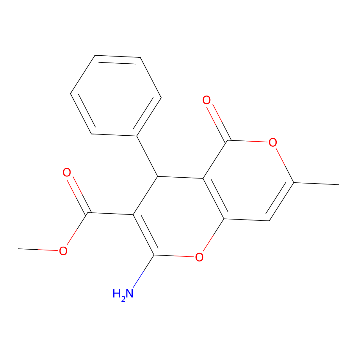 2-Amino-4-phenyl-5-oxo-7-methyl-4H,5H-pyrano[4,3-b]pyran-3-carboxylic acid methyl ester molecular structure, CAS 194282-95-6