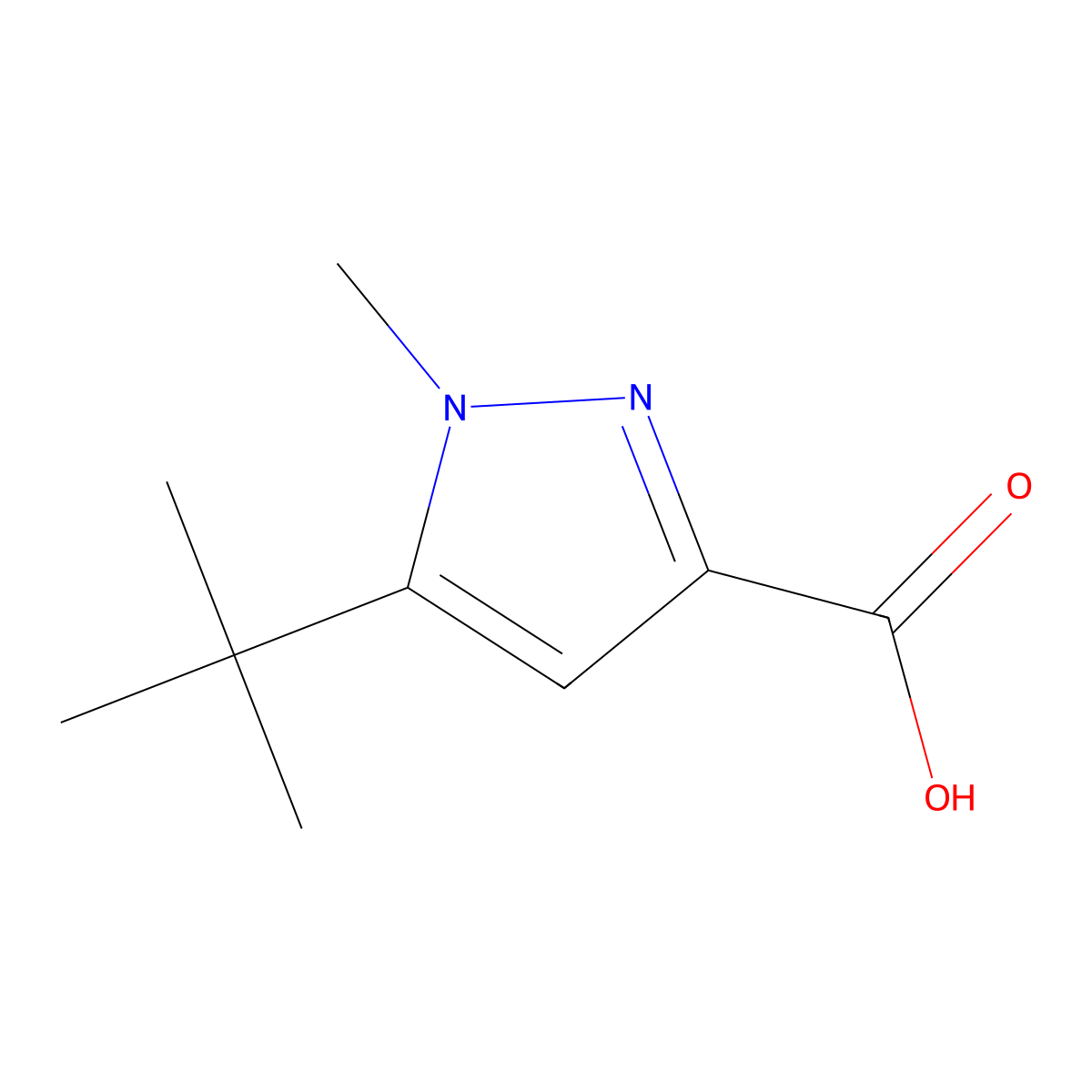 5-tert-butyl-1-methyl-1H-pyrazole-3-carboxylic acid molecular structure, CAS 194289-31-1