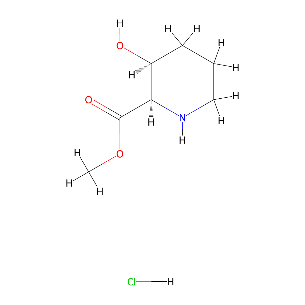 rac-methyl (2R,3S)-3-hydroxypiperidine-2-carboxylate hydrochloride molecular structure, CAS 194297-99-9