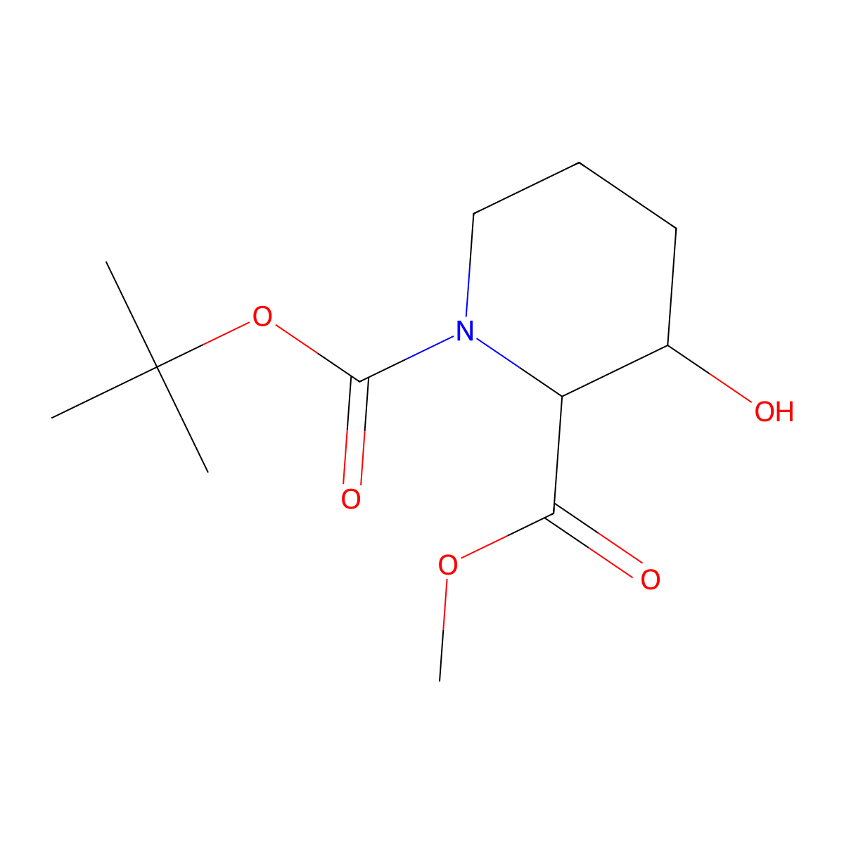 rac-1-tert-butyl 2-methyl (2R,3S)-3-hydroxypiperidine-1,2-dicarboxylate molecular structure, CAS 194298-00-5