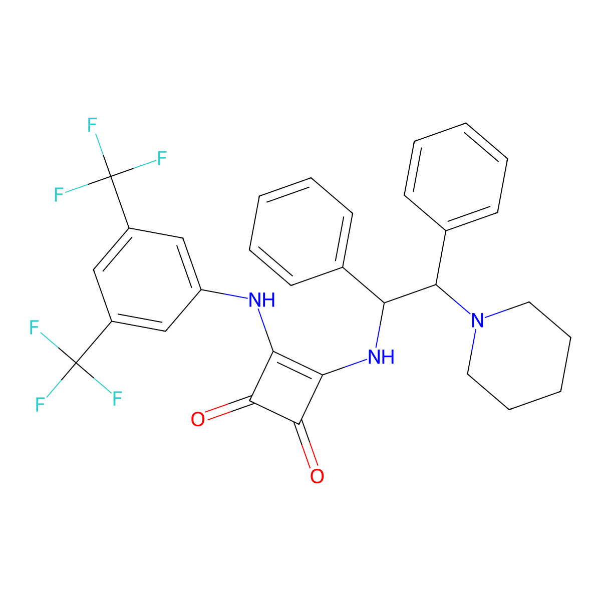 3-((3,5-Bis(trifluoromethyl)phenyl)amino)-4-(((1S,2S)-1,2-diphenyl-2-(piperidin-1-yl)ethyl)amino)cyclobut-3-ene-1,2-dione molecular structure, CAS 1943732-17-9