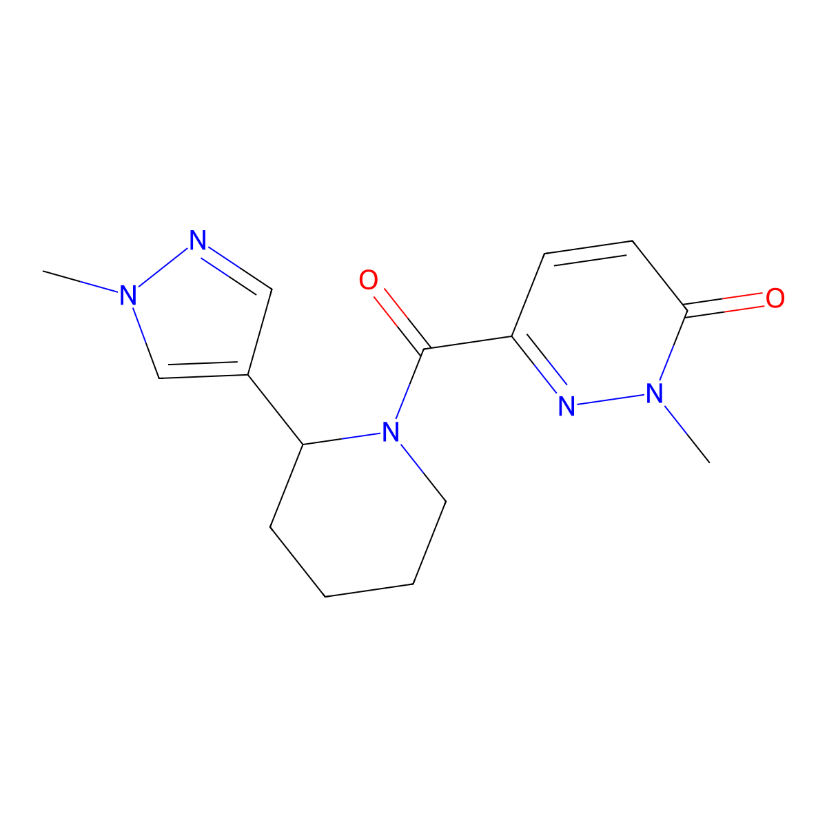 2-methyl-6-(2-(1-methyl-1H-pyrazol-4-yl)piperidine-1-carbonyl)pyridazin-3(2H)-one molecular structure, CAS 1945653-53-1
