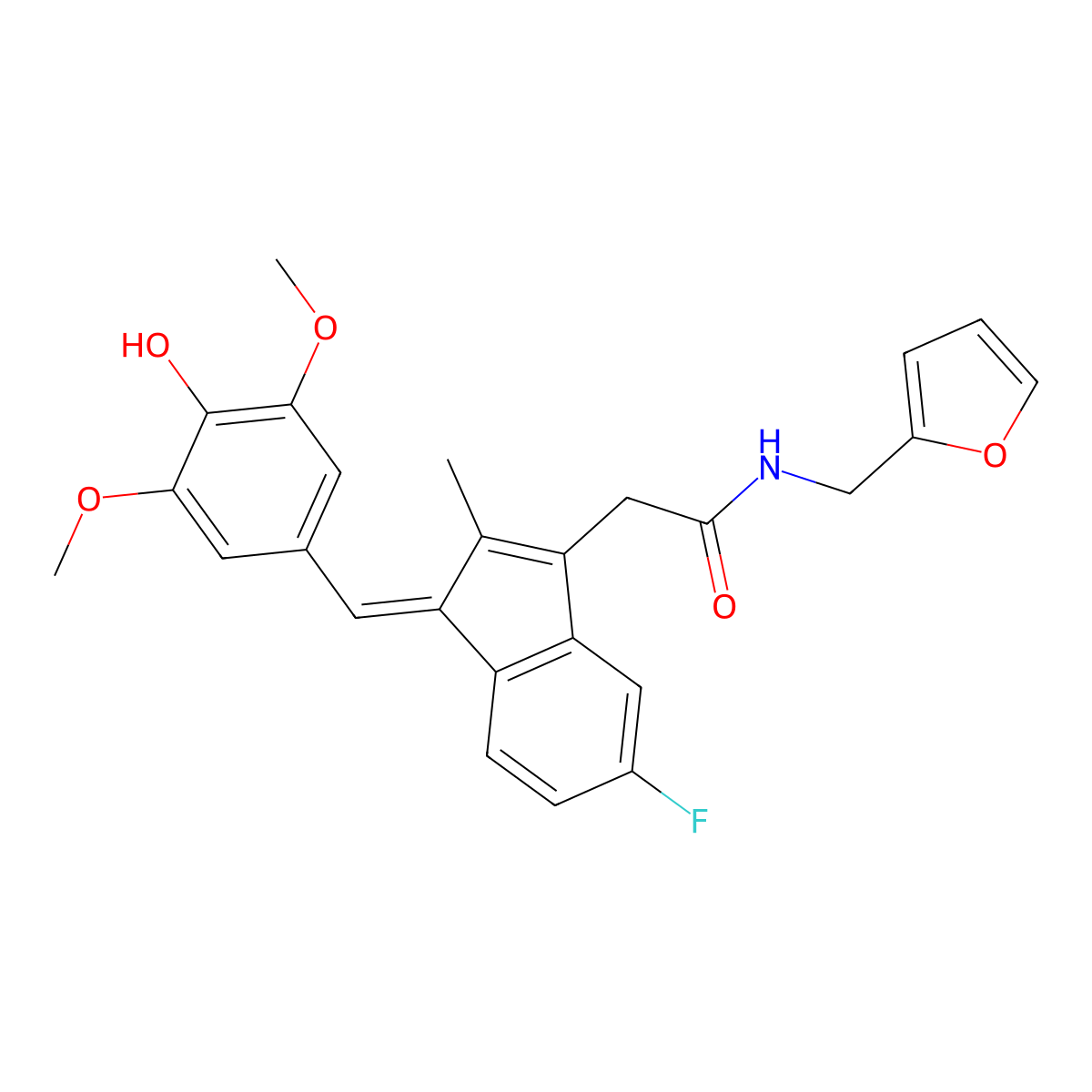 2-[(3Z)-6-fluoro-3-[(4-hydroxy-3,5-dimethoxyphenyl)methylidene]-2-methylinden-1-yl]-N-(furan-2-ylmethyl)acetamide molecular structure, CAS 1945941-09-2