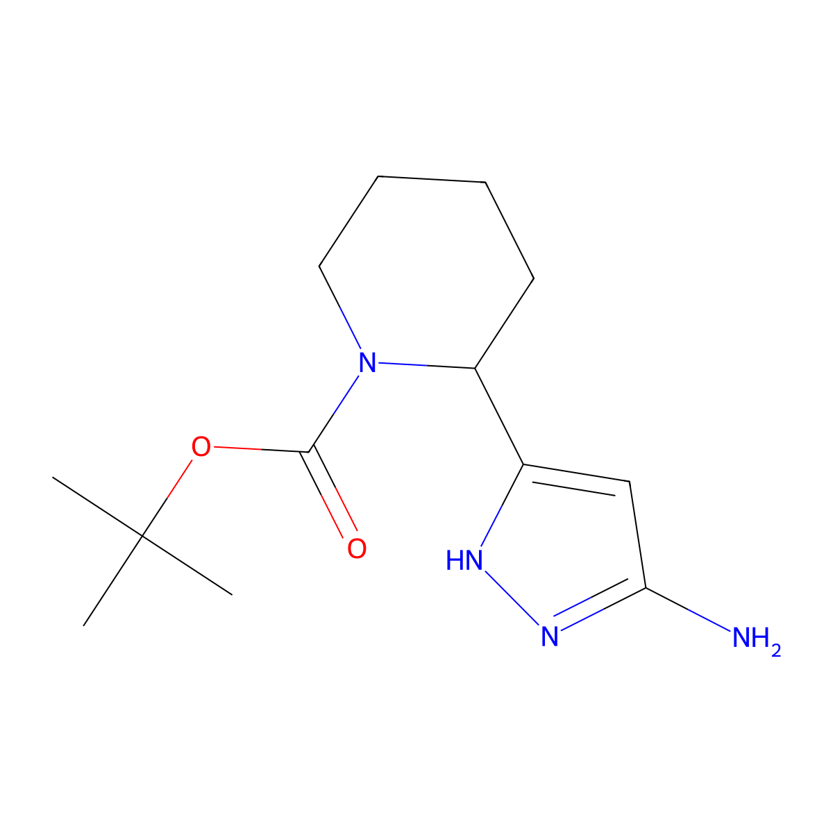 Tert-butyl 2-(5-amino-1H-pyrazol-3-YL)piperidine-1-carboxylate molecular structure, CAS 1946001-64-4