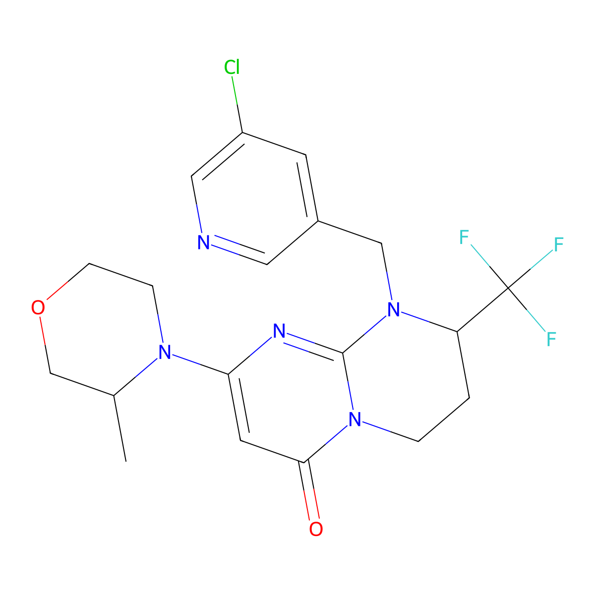 (R)-1-((5-Chloropyridin-3-yl)methyl)-8-((R)-3-methylmorpholino)-2-(trifluoromethyl)-3,4-dihydro-1H-pyrimido[1,2-a]pyrimidin-6(2H)-one molecular structure, CAS 1946010-79-2
