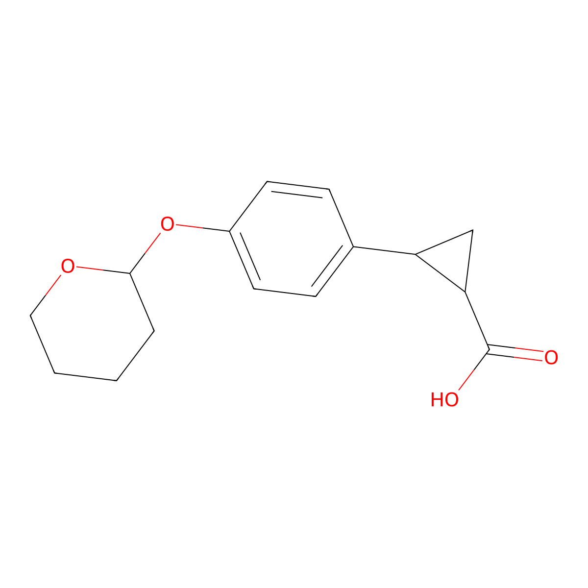 (1S,2S)-Rel-2-[4-(oxan-2-yloxy)phenyl]cyclopropane-1-carboxylic acid molecular structure, CAS 1946017-75-9