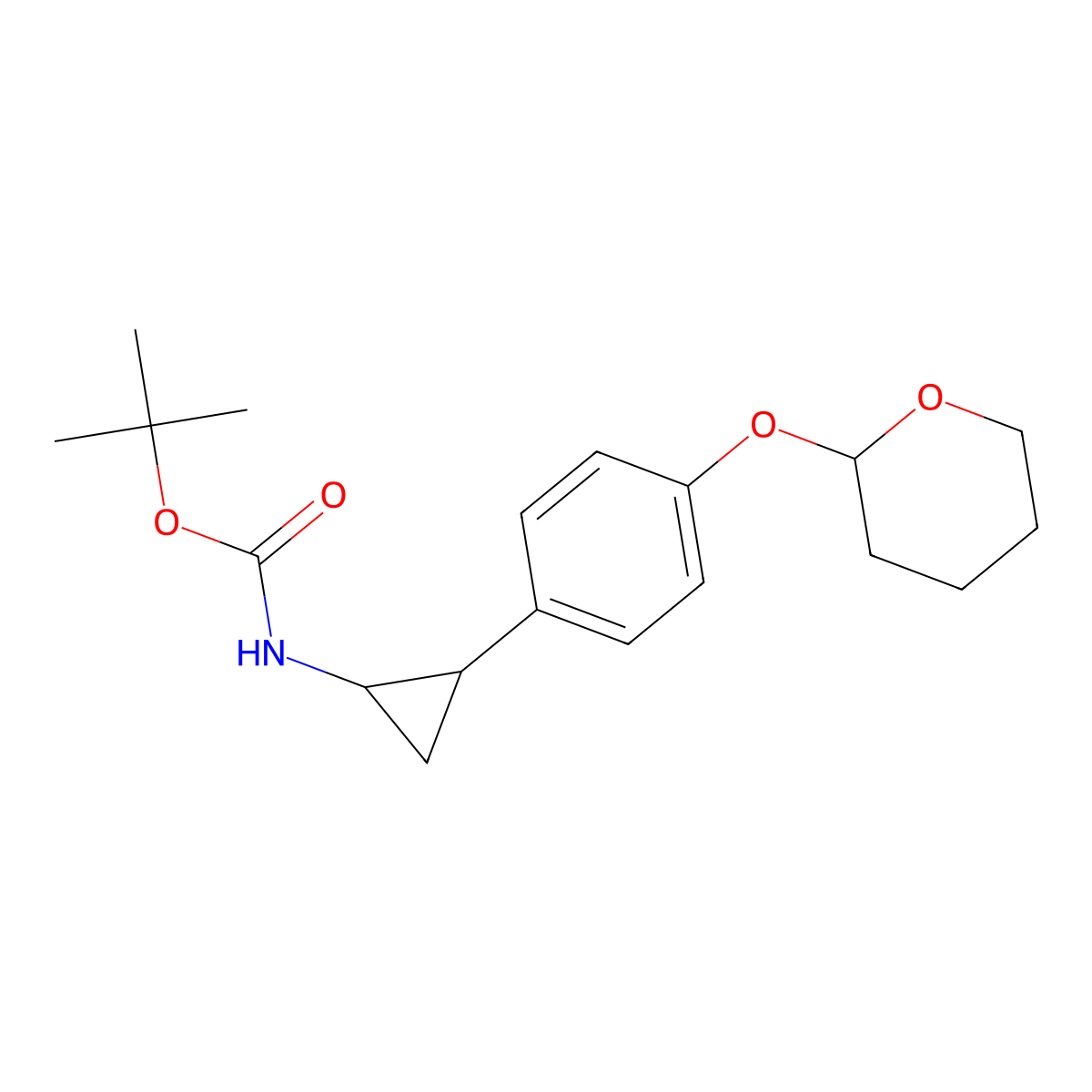 tert-butyl N-[trans-2-[4-(oxan-2-yloxy)phenyl]cyclopropyl]carbamate molecular structure, CAS 1946017-76-0