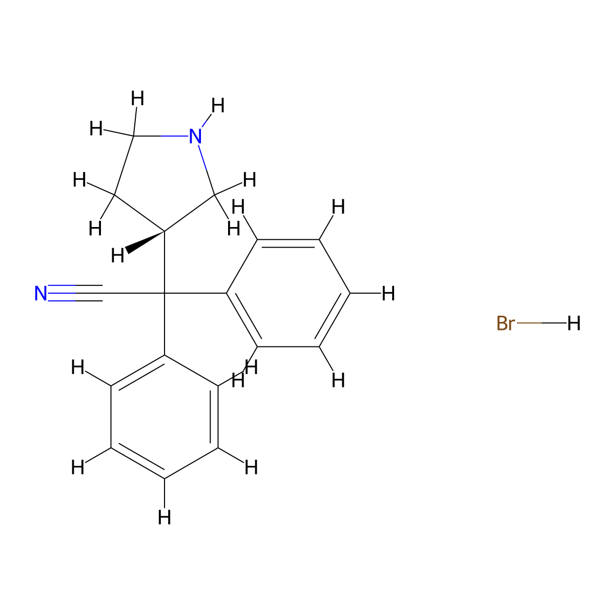 (S)-2,2-Diphenyl-2(3-pyrrolidinyl)acetonitrile hydrobromide molecular structure, CAS 194602-27-2