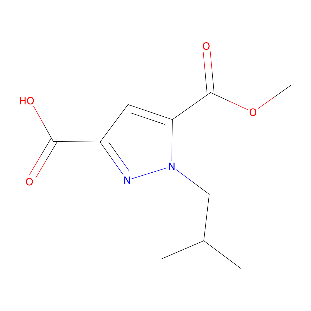 1-Isobutyl-5-(methoxycarbonyl)-1H-pyrazole-3-carboxylic acid molecular structure, CAS 1946812-11-8