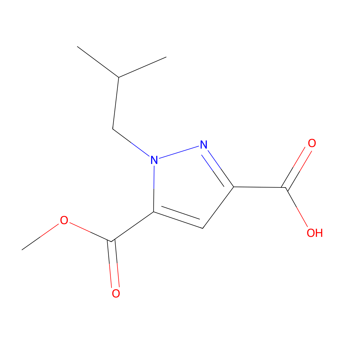 1-Isobutyl-5-(methoxycarbonyl)-1H-pyrazole-3-carboxylic acid molecular structure, CAS 1946812-11-8