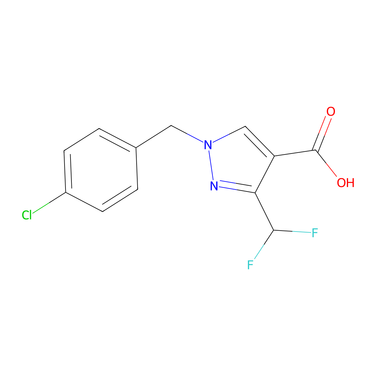 1-(4-Chlorobenzyl)-3-(difluoromethyl)-1H-pyrazole-4-carboxylic acid molecular structure, CAS 1946812-19-6