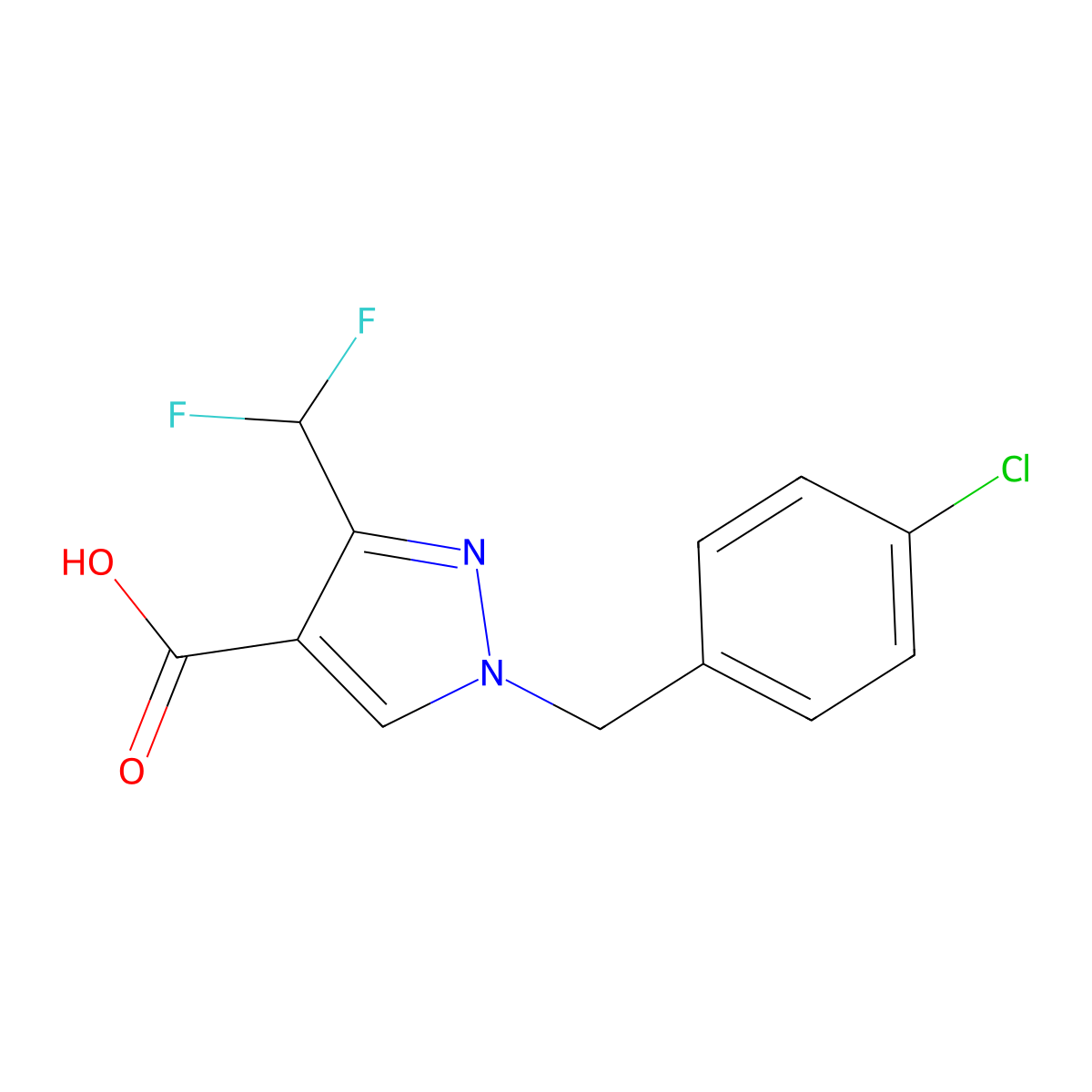 1-(4-Chlorobenzyl)-3-(difluoromethyl)-1H-pyrazole-4-carboxylic acid molecular structure, CAS 1946812-19-6