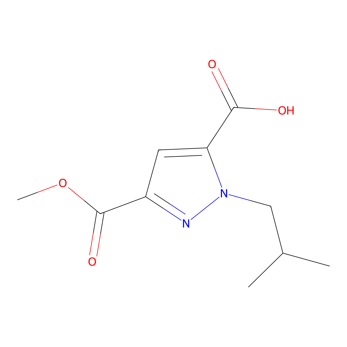 1-Isobutyl-3-(methoxycarbonyl)-1H-pyrazole-5-carboxylic acid molecular structure, CAS 1946812-36-7