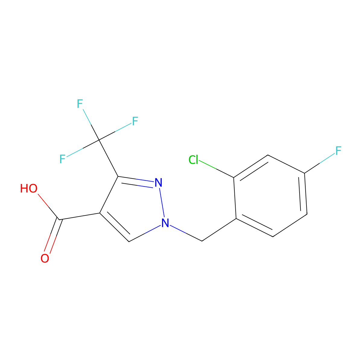 1-(2-Chloro-4-fluorobenzyl)-3-(trifluoromethyl)-1H-pyrazole-4-carboxylic acid molecular structure, CAS 1946812-49-2