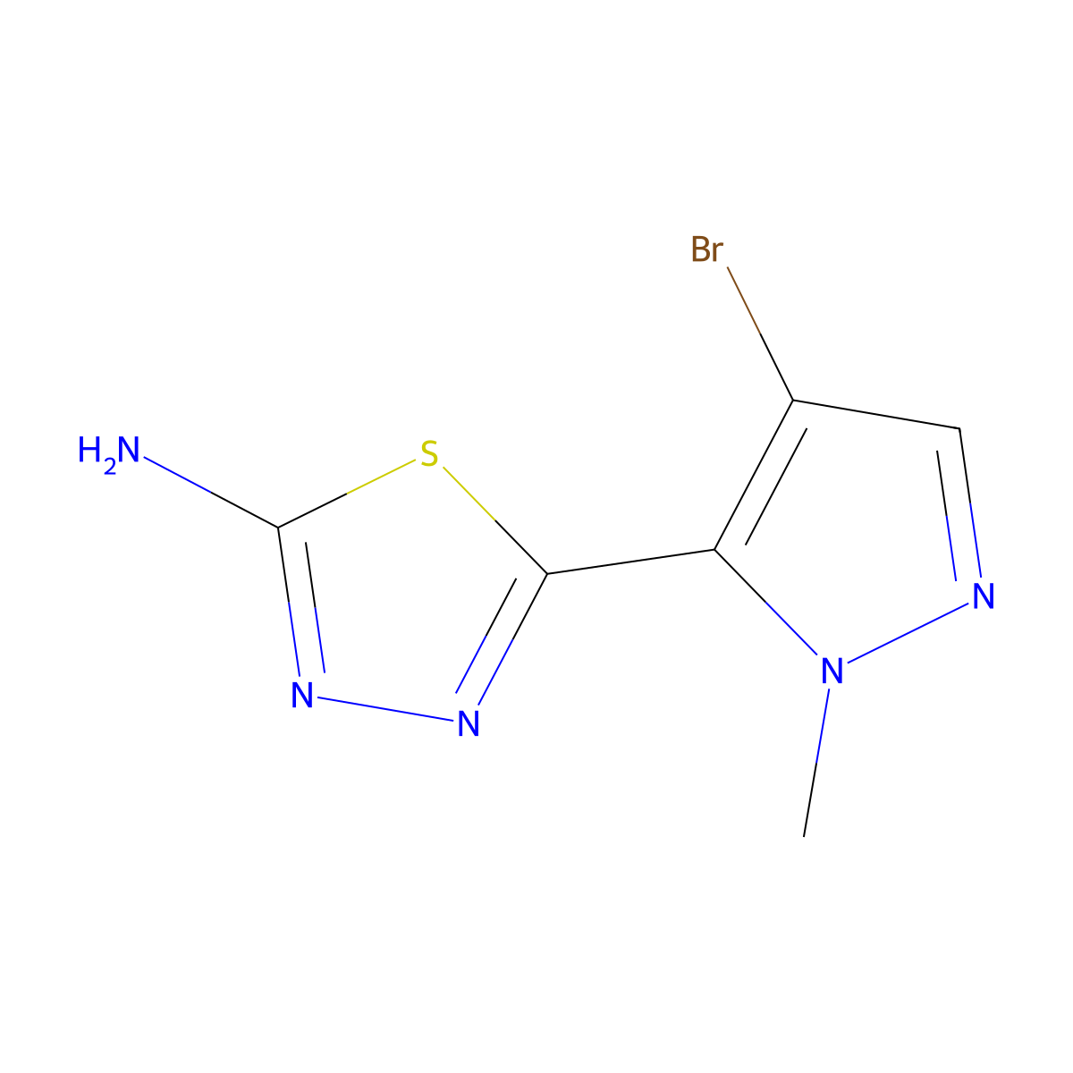 5-(4-Bromo-1-methyl-1H-pyrazol-5-yl)-1,3,4-thiadiazol-2-amine molecular structure, CAS 1946812-69-6