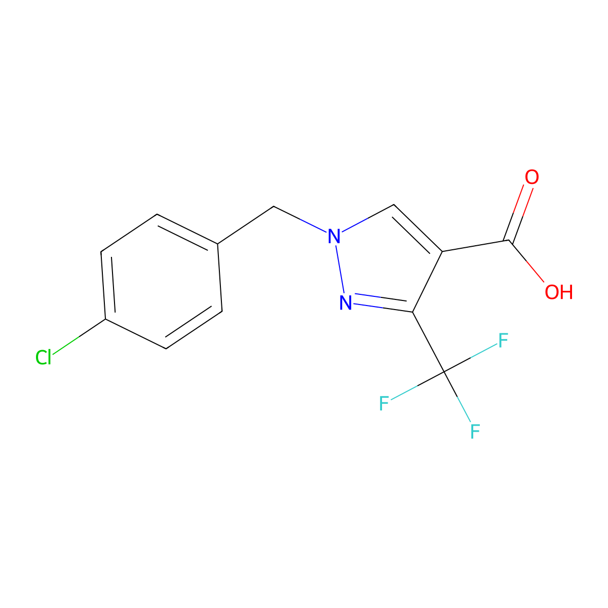1-(4-Chlorobenzyl)-3-(trifluoromethyl)-1H-pyrazole-4-carboxylic acid molecular structure, CAS 1946813-01-9