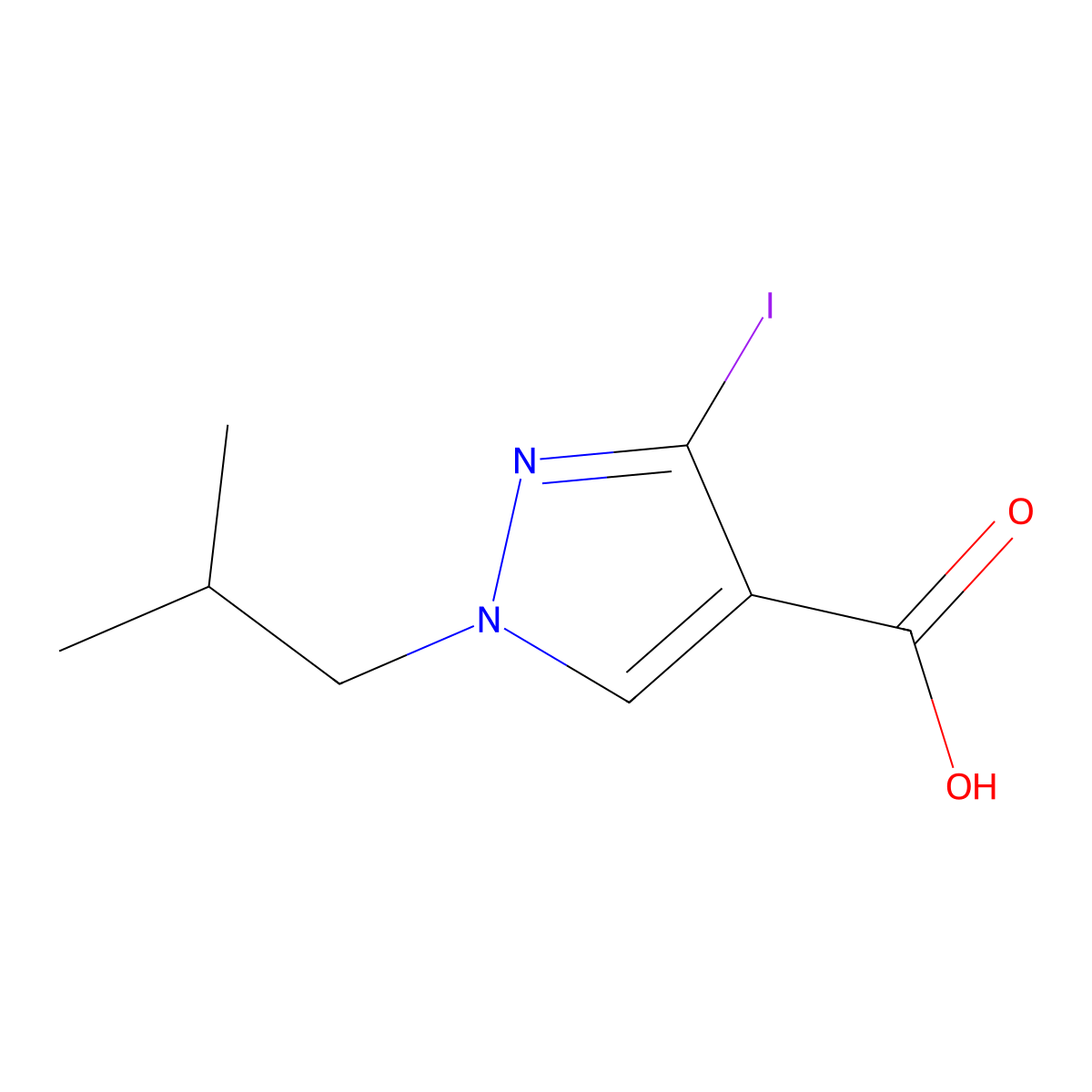 3-Iodo-1-isobutyl-1H-pyrazole-4-carboxylic acid molecular structure, CAS 1946813-20-2
