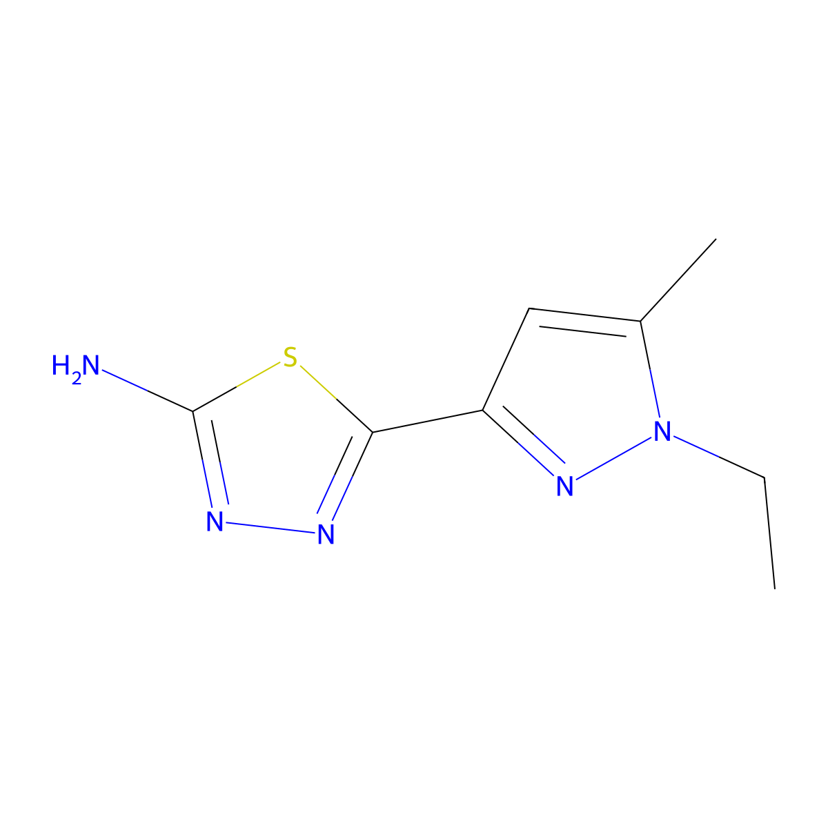 5-(1-ethyl-5-methyl-1H-pyrazol-3-yl)-1,3,4-thiadiazol-2-amine molecular structure, CAS 1946813-21-3