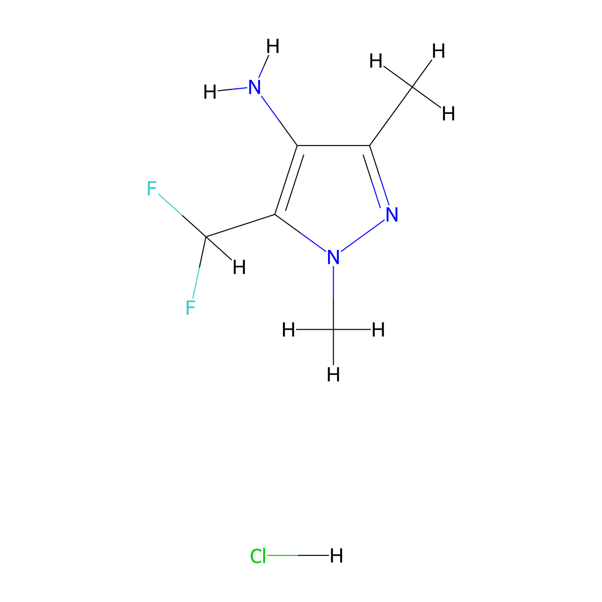 5-(difluoromethyl)-1,3-dimethyl-1H-pyrazol-4-amine hydrochloride molecular structure, CAS 1946813-55-3