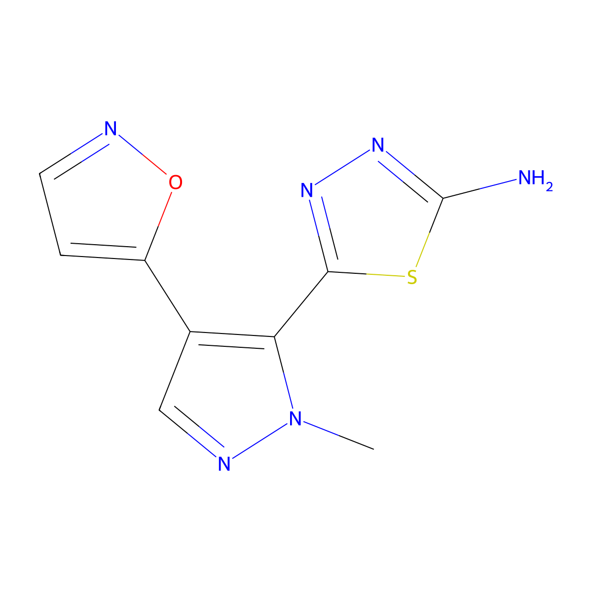 5-[1-methyl-4-(1,2-oxazol-5-yl)-1H-pyrazol-5-yl]-1,3,4-thiadiazol-2-amine molecular structure, CAS 1946813-70-2