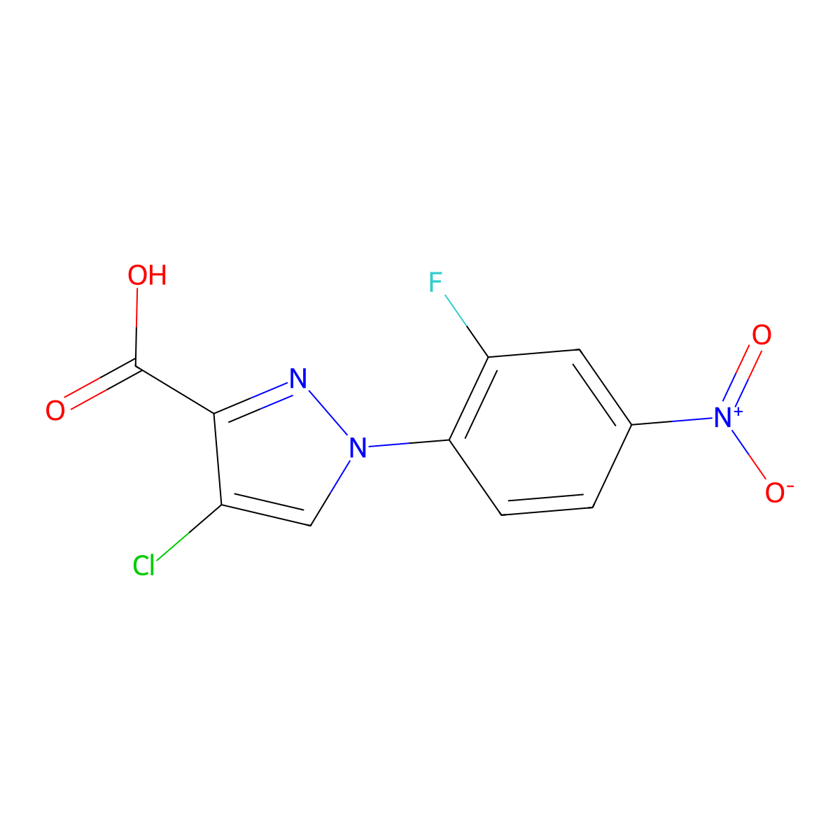 4-chloro-1-(2-fluoro-4-nitrophenyl)-1H-pyrazole-3-carboxylic acid molecular structure, CAS 1946813-88-2