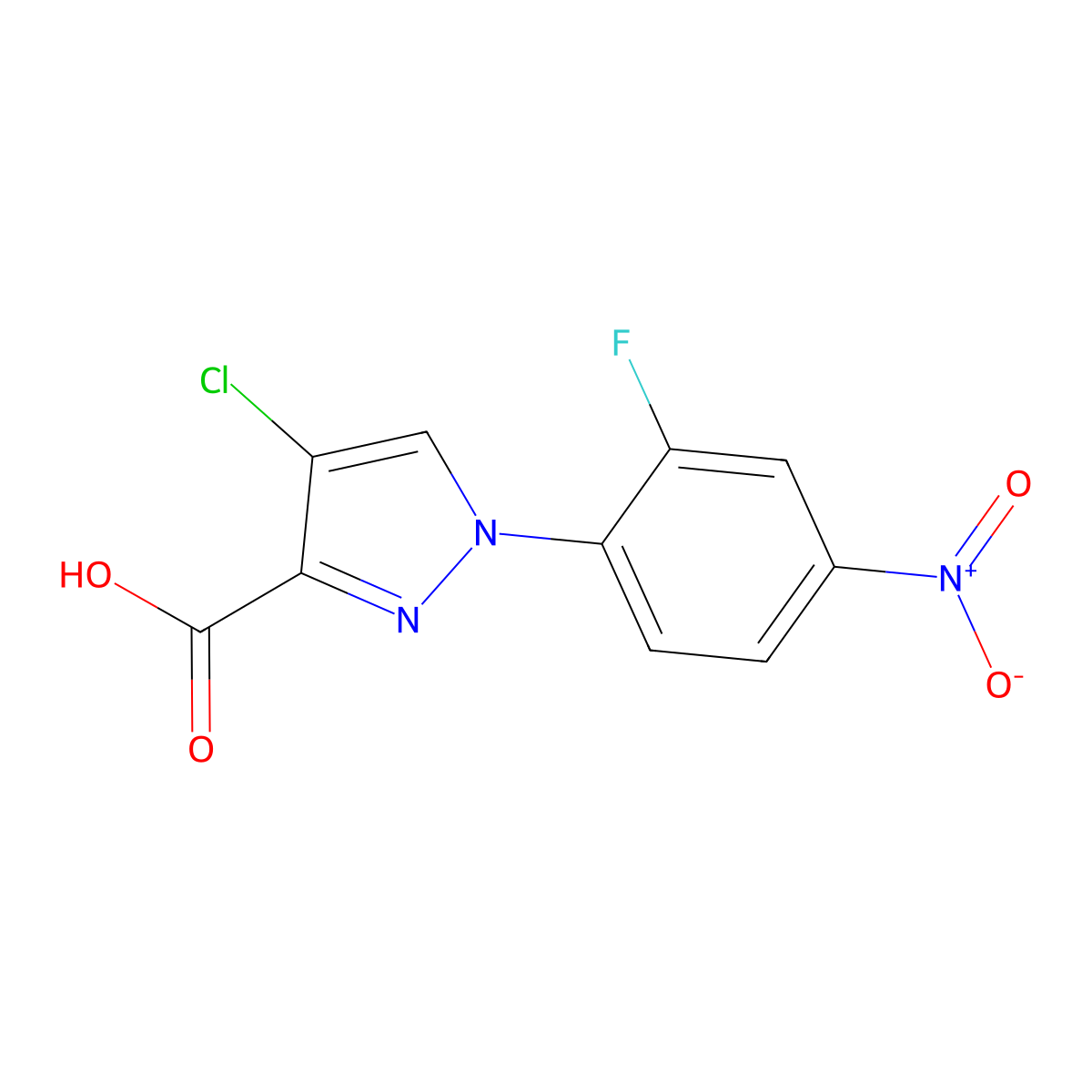 4-chloro-1-(2-fluoro-4-nitrophenyl)-1H-pyrazole-3-carboxylic acid molecular structure, CAS 1946813-88-2
