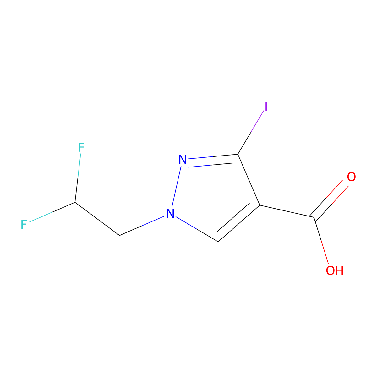 1-(2,2-Difluoroethyl)-3-iodo-1H-pyrazole-4-carboxylic acid molecular structure, CAS 1946814-04-5