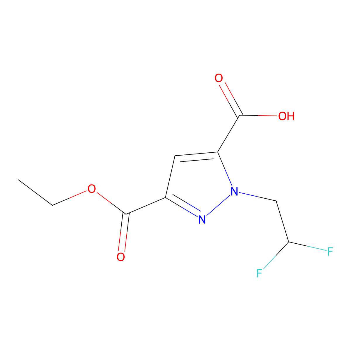 1-(2,2-difluoroethyl)-3-(ethoxycarbonyl)-1H-pyrazole-5-carboxylic acid molecular structure, CAS 1946816-80-3